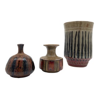 Set of Three Studio Ceramic Pottery Vases For Sale
