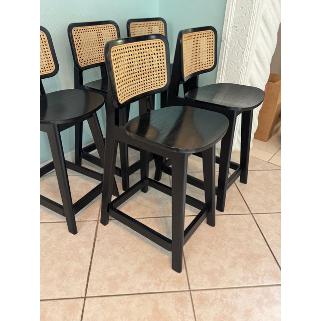 Cane Domino Counter Stool by Podium - Set of 5 For Sale - Image 9 of 18