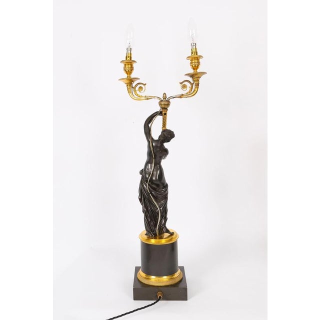 Gold Antique French Bronze and Ormolu Two Light Candelabra, Set of 2 For Sale - Image 8 of 18