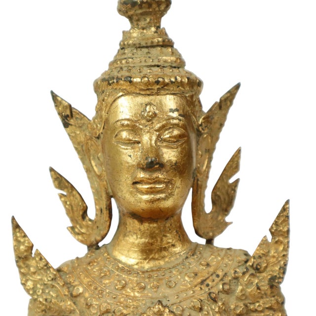 Gold Gilded Bronze Buddha on Wooden Base, Thailand For Sale - Image 8 of 14