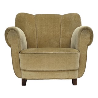 Danish Oak Relax Armchair with Velour Upholstery, 1960s For Sale