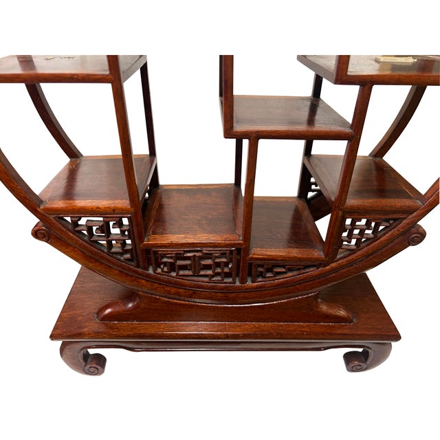 Chinese Wood Light Brown Table Top Round Small Curio Display Stand ...