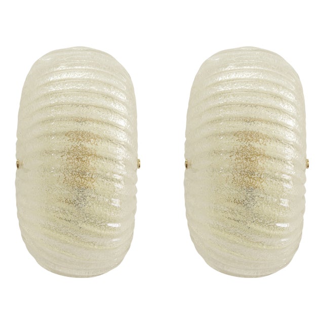 Italian Murano Glass and Brass Wall Lights, 1990s, Set of 2 For Sale