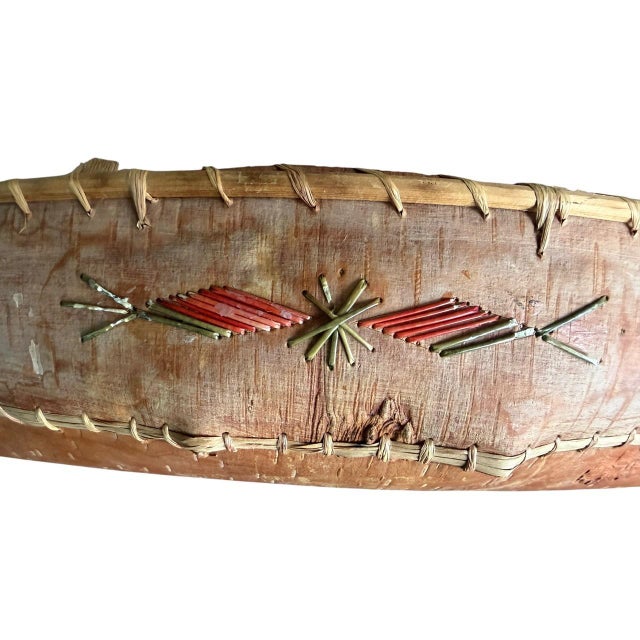 1950s 1900s Birch Bark Canoe Model With Quillwork Design For Sale - Image 5 of 10