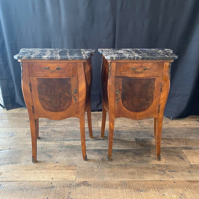 Antique French Louis XV Marble Top Nightstands -a Pair For Sale - Image 15 of 17