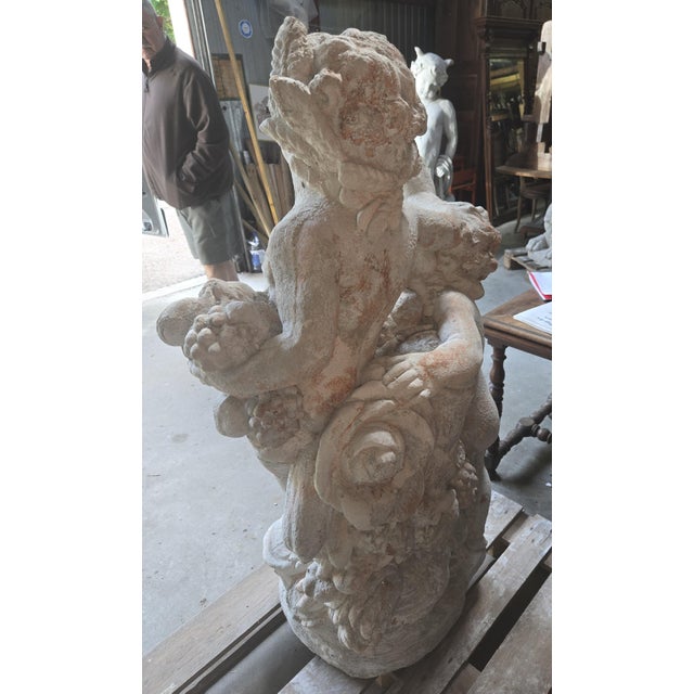 Large Garden Sculpture with Putti and Garlands in Reconstituted Stone, 1950s For Sale - Image 3 of 6