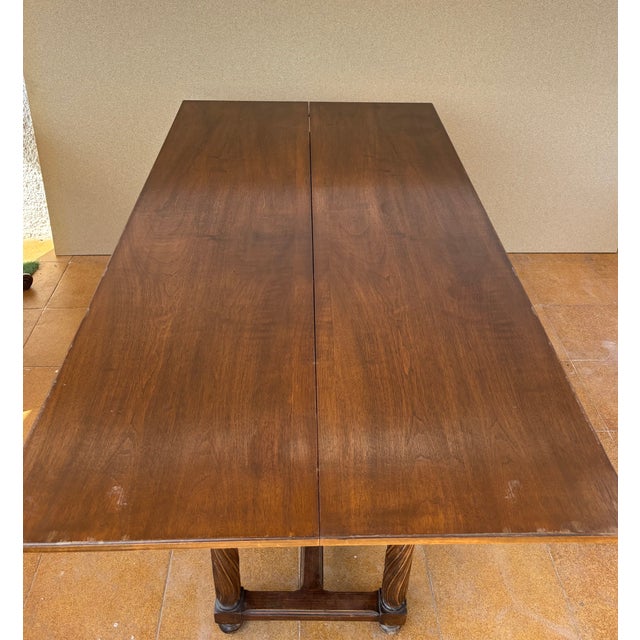 Brown Spanish Walnut Drop-Leaf Table with Three Drawers, 1930s For Sale - Image 8 of 15