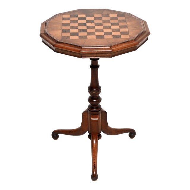 Antique Victorian Inlaid Walnut Chess Table, 1860 For Sale