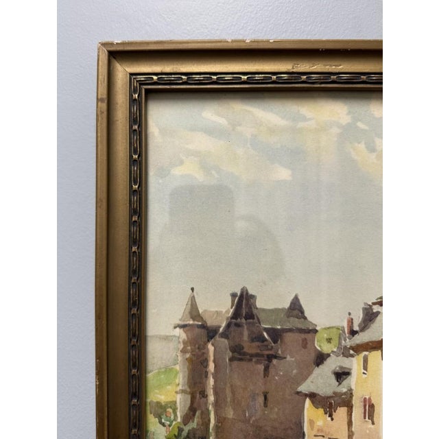 Gold 1930s French Watercolor of Sun-Drenched Houses in Period Gilt Frame For Sale - Image 8 of 12