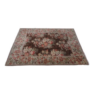 Wool Beige & Brown Floral Pattern Approx. 8x10 Rug For Sale