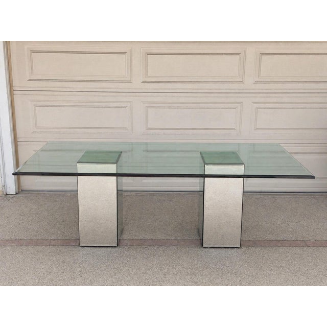 1980s Large 1980s Karl Springer Style Mirrored Pedestal Dining Table, Thick Beveled Glass Top, Postmodern Hollywood Regency Table for 8 For Sale - Image 5 of 6