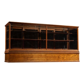 Antique Oak & Glass Retail Showcase With Storage Base For Sale