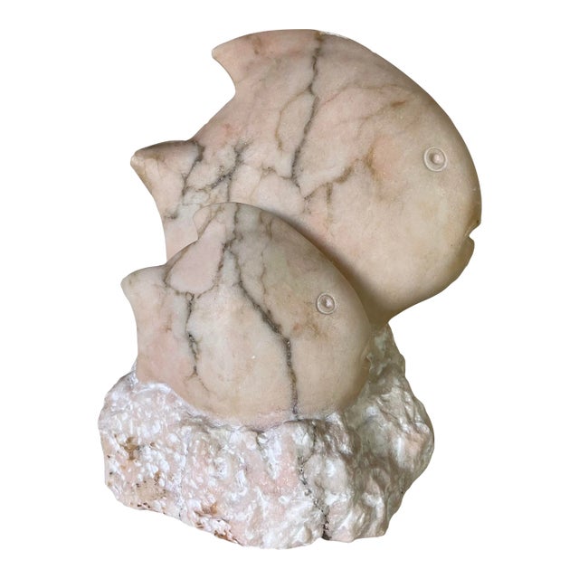 Vintage Hand Carved Pink Marble Fish Sculpture For Sale