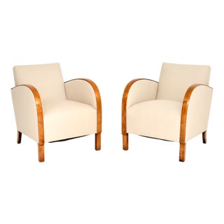 Art Deco Swedish Armchairs in Satin Birch, 1930, Set of 2 For Sale