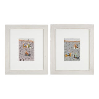 Pair of 19th Century Persian Miniature Paintings of Polo Players For Sale