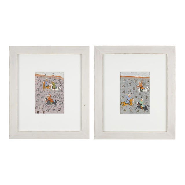 Pair of 19th Century Persian Miniature Paintings of Polo Players For Sale