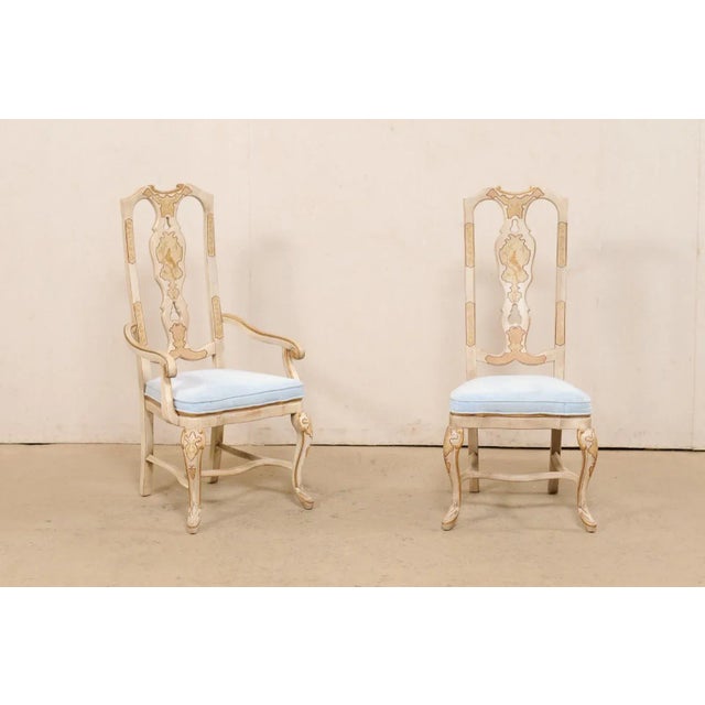 English Dining Chairs with Pierced Back Splats & Chinoiserie Style Paint - Set of 6 For Sale - Image 4 of 12