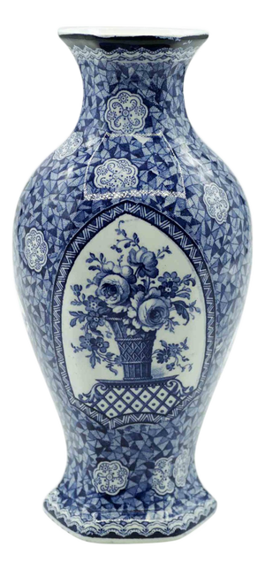 Ceramic Blue Vase with Floral Design by Franz Anton Mehlem, 19th Century
