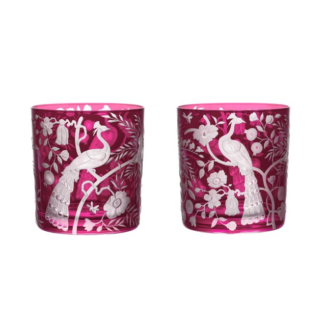 Chinoiserie ARTEL Chinoiserie Collection Double Old Fashioned Glasses in Fuchsia, Set of 6 For Sale - Image 3 of 4