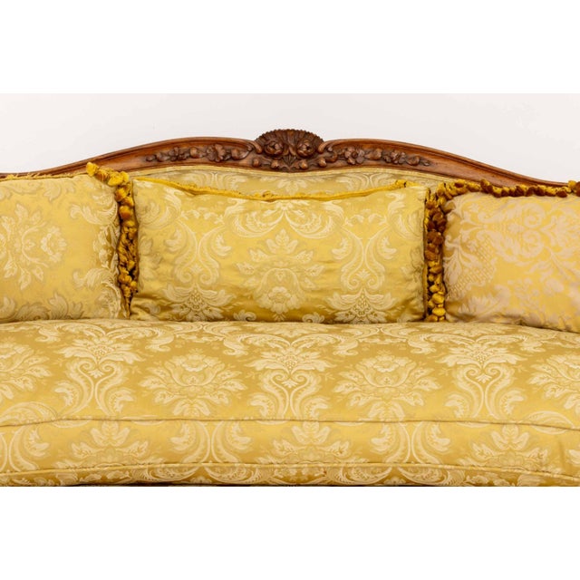 French Louis XV Yellow Silk Damask Upholstered Walnut Sofa For Sale - Image 3 of 12