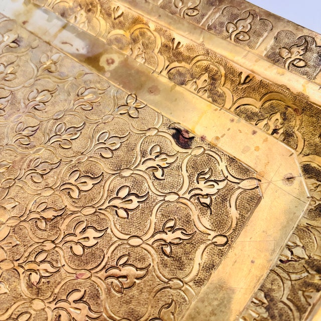 Late 20th Century Large 13" Square Etched Brass Tray For Sale - Image 5 of 9