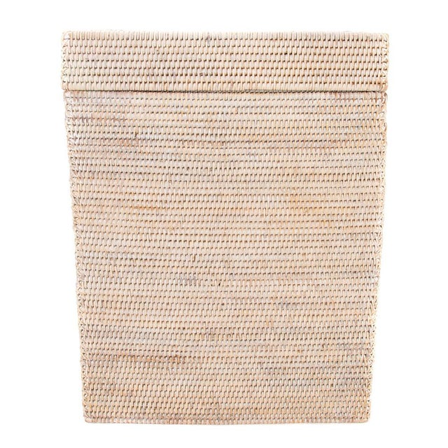Wood Artifacts Rattan Rectangular Hamper with Hinged Lid in White Wash For Sale - Image 7 of 7