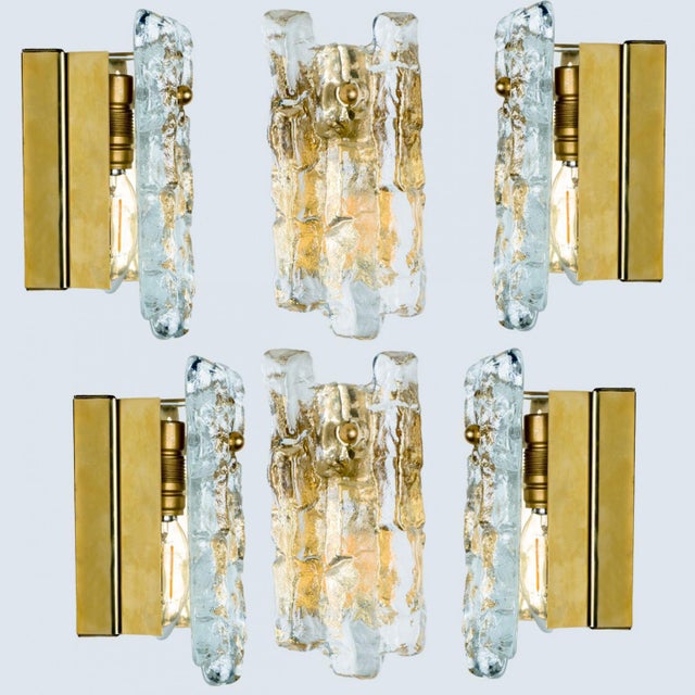 Textured Ice Glass Gold Wall Light attributed to J. T. Kalmar for Kalmar, 1970 For Sale - Image 11 of 17