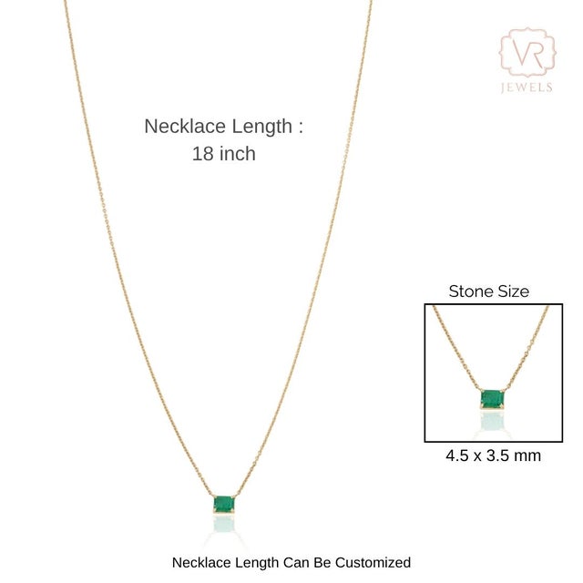 Minimalist Natural Zambian Emerald Solitaire Pendant Necklace in 14k Yellow Gold For Sale - Image 9 of 13