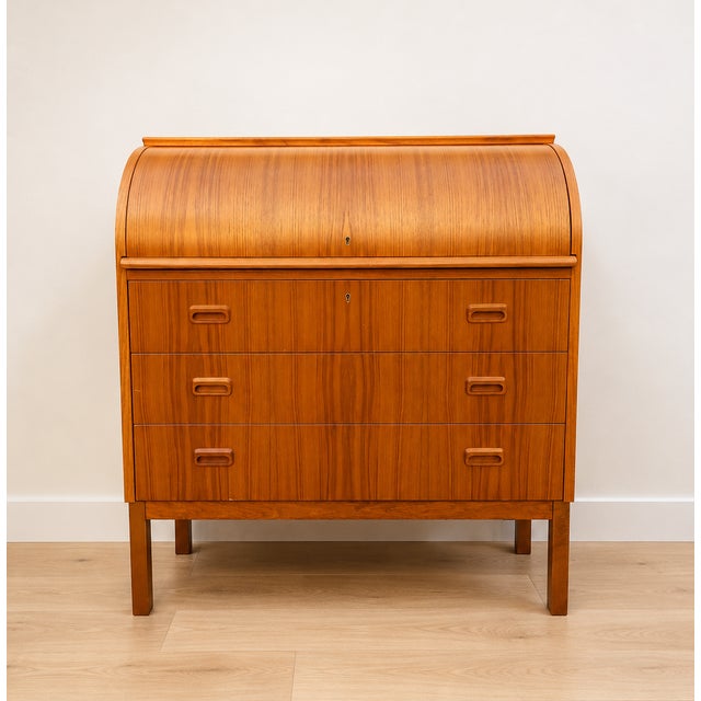 Mid-Century Modern Mid Century Swedish Teak Roll Top Secretary Desk by Egon Ostergaard ~ Scandinavian or Danish Modern Style ~ Vintage Dresser For Sale - Image 3 of 18