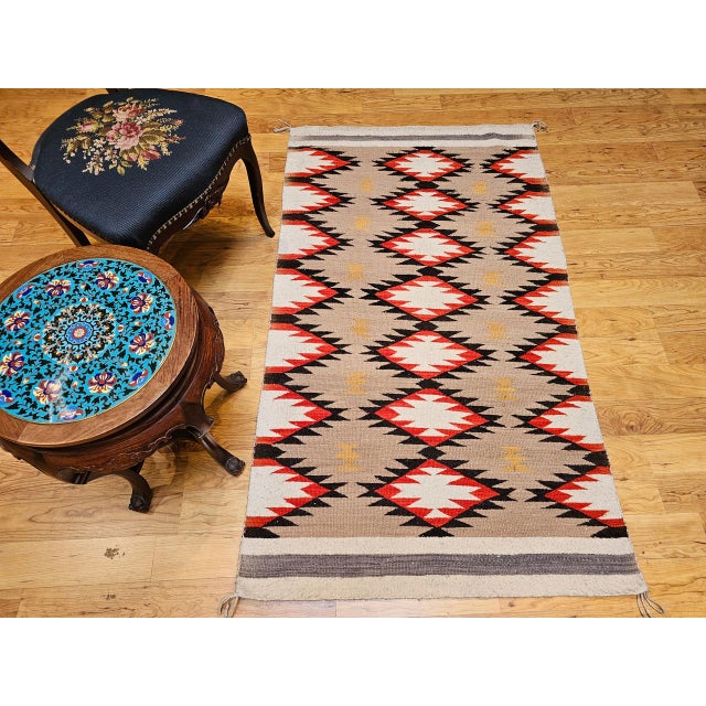 1900 - 1909 Vintage Native American Navajo Rug, Handwoven Wool, Allover Diamond Pattern, 3x5 For Sale - Image 5 of 15