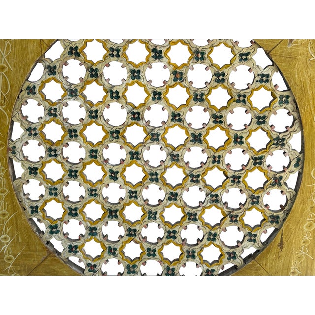 Vintage Mustard Yellow Geometric Flower Lattice Circle Square Wood Panel For Sale - Image 10 of 10
