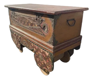 Antique Wood European Blanket Chest Trunk Rustic Storage Cabinet