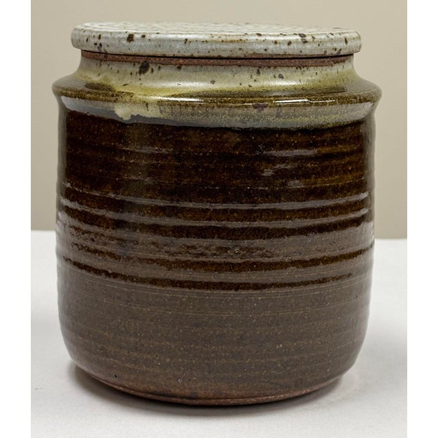 Mid 20th Century Vintage Studio Pottery Lidded Jar in Brown Tones For Sale - Image 5 of 8