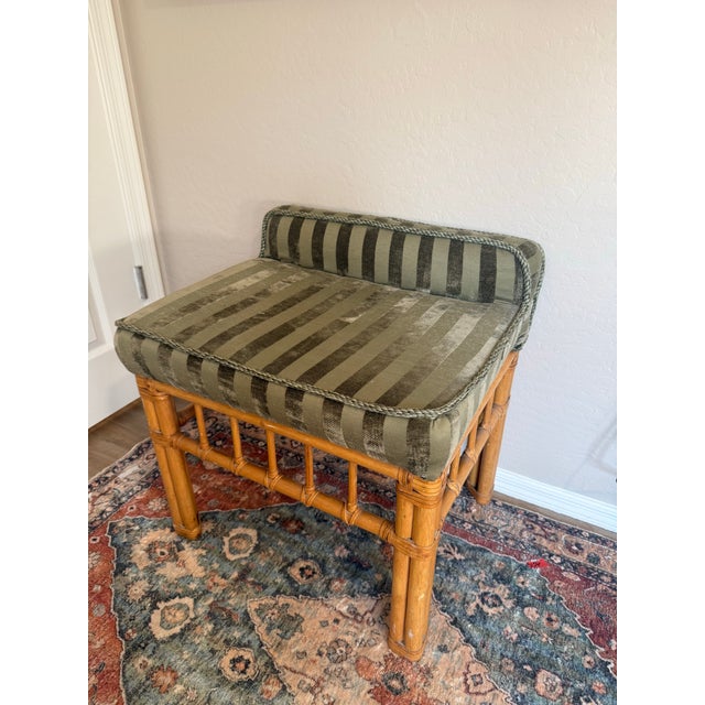 1970s Vintage Bamboo & Rattan Upholstered Stool For Sale - Image 5 of 9