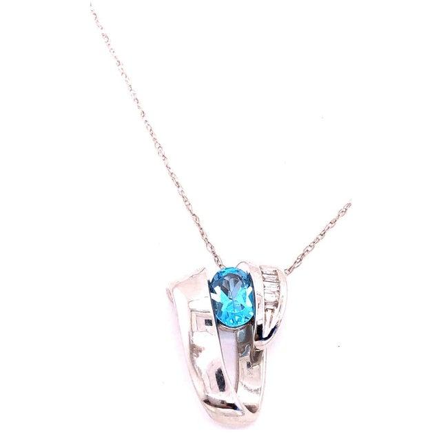 Modern 14 Karat White Gold Link With Oval Blue Topaz and Baguette Diamonds For Sale - Image 3 of 9