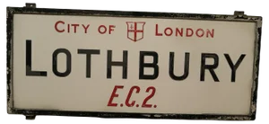Edwardian City of London Street Sign Lothbury E.C.2 in Glass, 1910s
