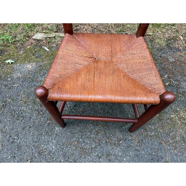 Vintage Early American Shaker Style Solid Wood Ladder Back Rush Seats Dining Chairs For Sale - Image 9 of 16