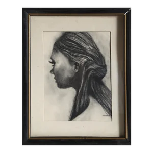 Portrait of Woman, Unknown Artist Charcoal on Paper, Signed 'navarra' L.r.