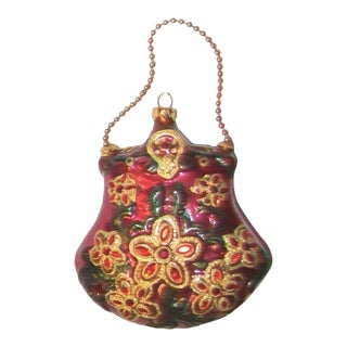 Victorian Style Purse Blown Glass Ornament For Sale