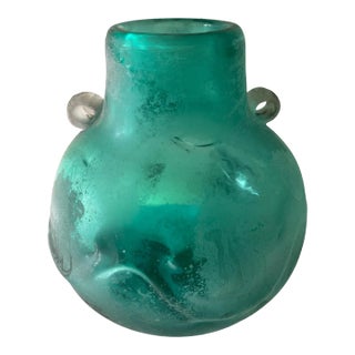 1990s Italian Scavo Corroso Aquamarine Glass Urn Vase For Sale