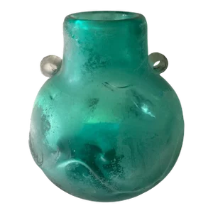 1990s Italian Scavo Corroso Aquamarine Glass Urn Vase
