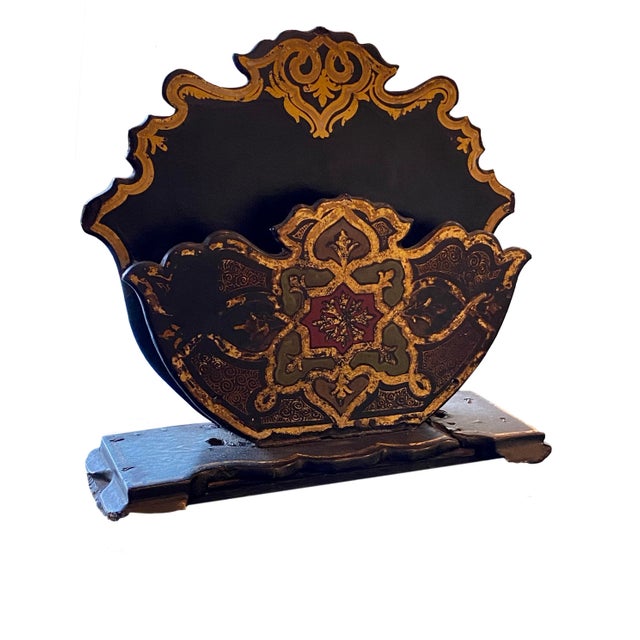 French Antique Black Paper Maché Letter Holder For Sale - Image 3 of 6