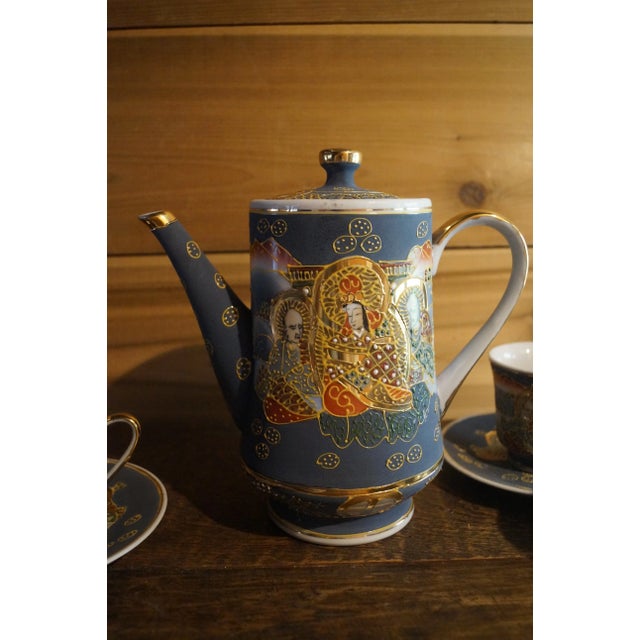 1950s Satsuma Moriage Hand-Painted Porcelain Tea Pot Set- 17 Pieces For Sale - Image 11 of 12