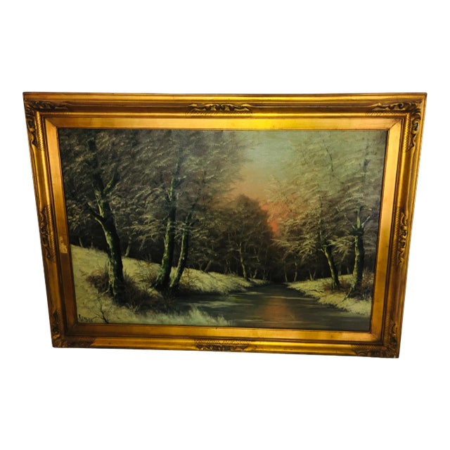 Early 20th Century Winter Landscape Oil Painting by Ira Remsen, Framed For Sale