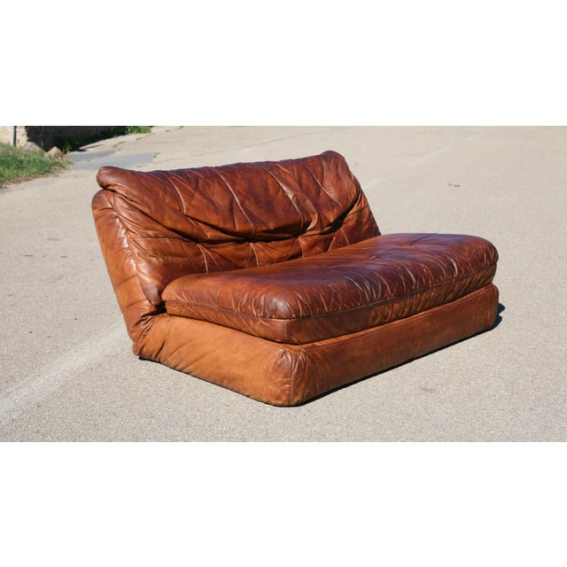 Brown Vintage Convertible Leather Sofa, 1970s For Sale - Image 8 of 18