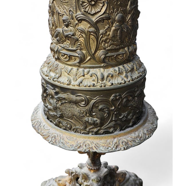 Fine Pair French Mid 19th Century Converted Brass Repoussé Moderator Oil Lamps C1860 For Sale - Image 4 of 12