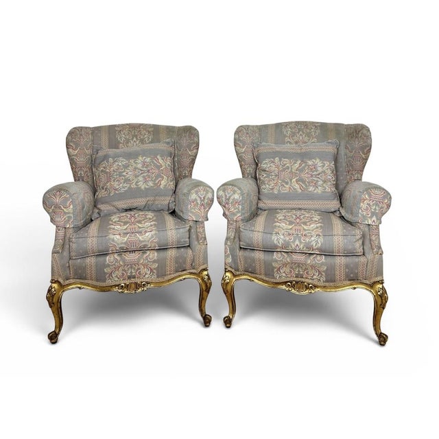French Louis XV Style Upholstered Armchairs with Giltwood Frames, 1940, Set of 2 For Sale - Image 12 of 12