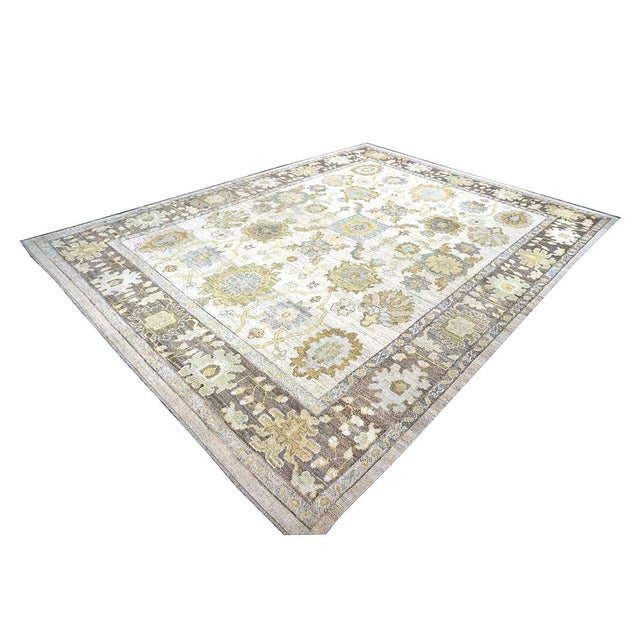 Traditional 21st Century Turkish Oushak Wool 11x14 Ash Brown, Buff & Khaki Handmade Area Rug #1144080 For Sale - Image 3 of 14