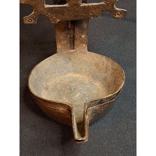 Rare 18th C Wrought Iron Double Crusie Phoebe Grease Lamp Bird Motif Folk Art For Sale - Image 11 of 18