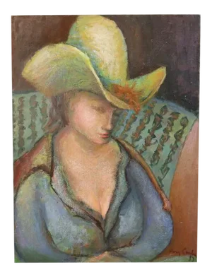 Harry Carlin "Lady in Hat" Painting
